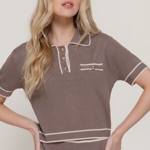 Brown Short Sleeve Polo Top